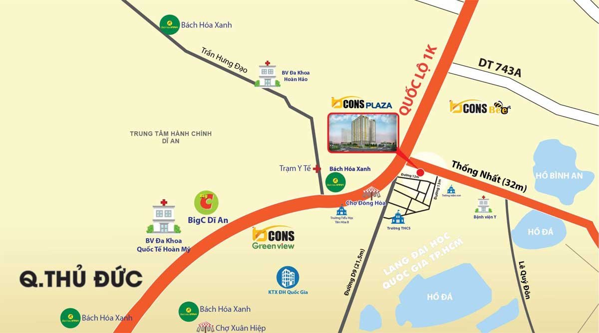 Vị trí dự án Bcons Plaza